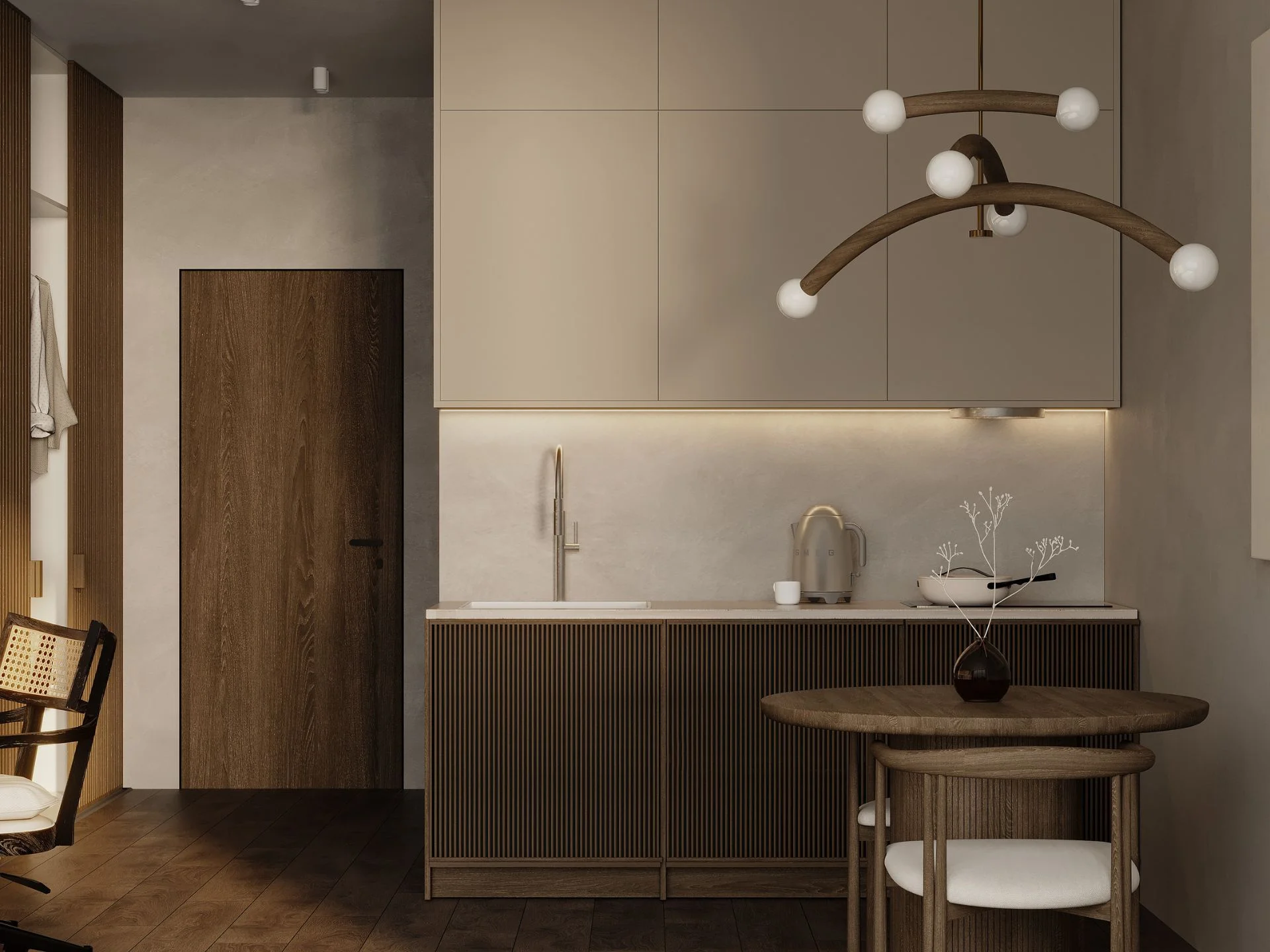 Kitchen interior in a studio apartment at Sunny Moon, Nai Ha