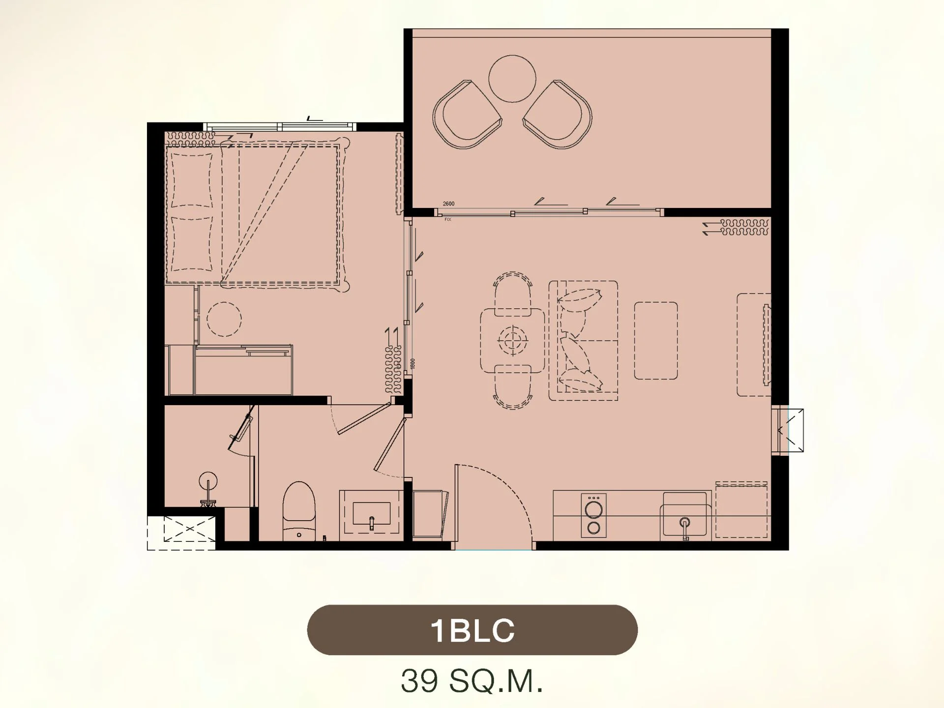 Unit plan 1 bedroom 39 sqm The Title Biancana Surin Phuket