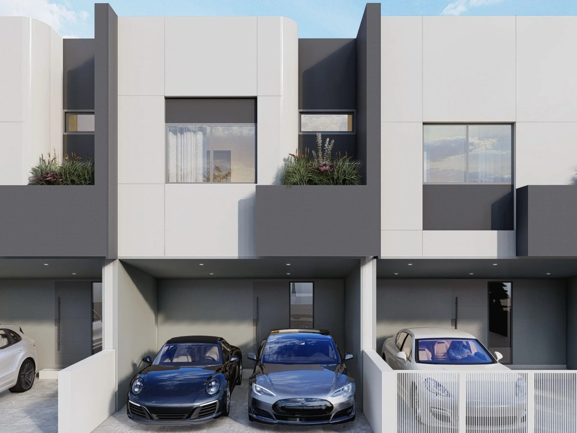 Arquitectura moderna de townhouse con garaje integrado en Midori Townhome, Phuket