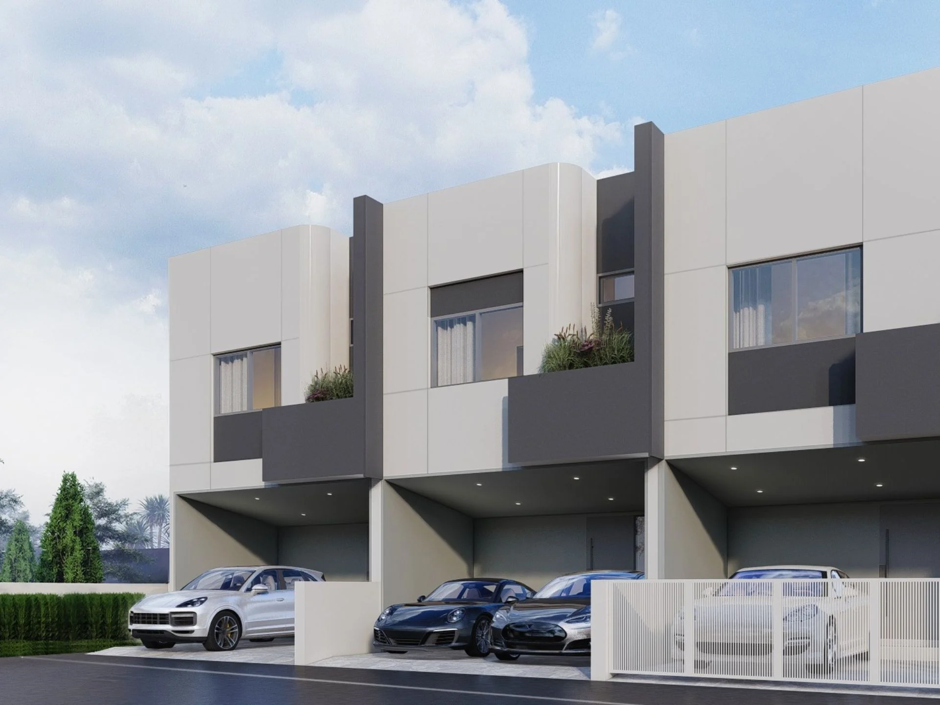 Arquitectura moderna de townhouse con garaje integrado en Midori Townhome, Phuket Tow