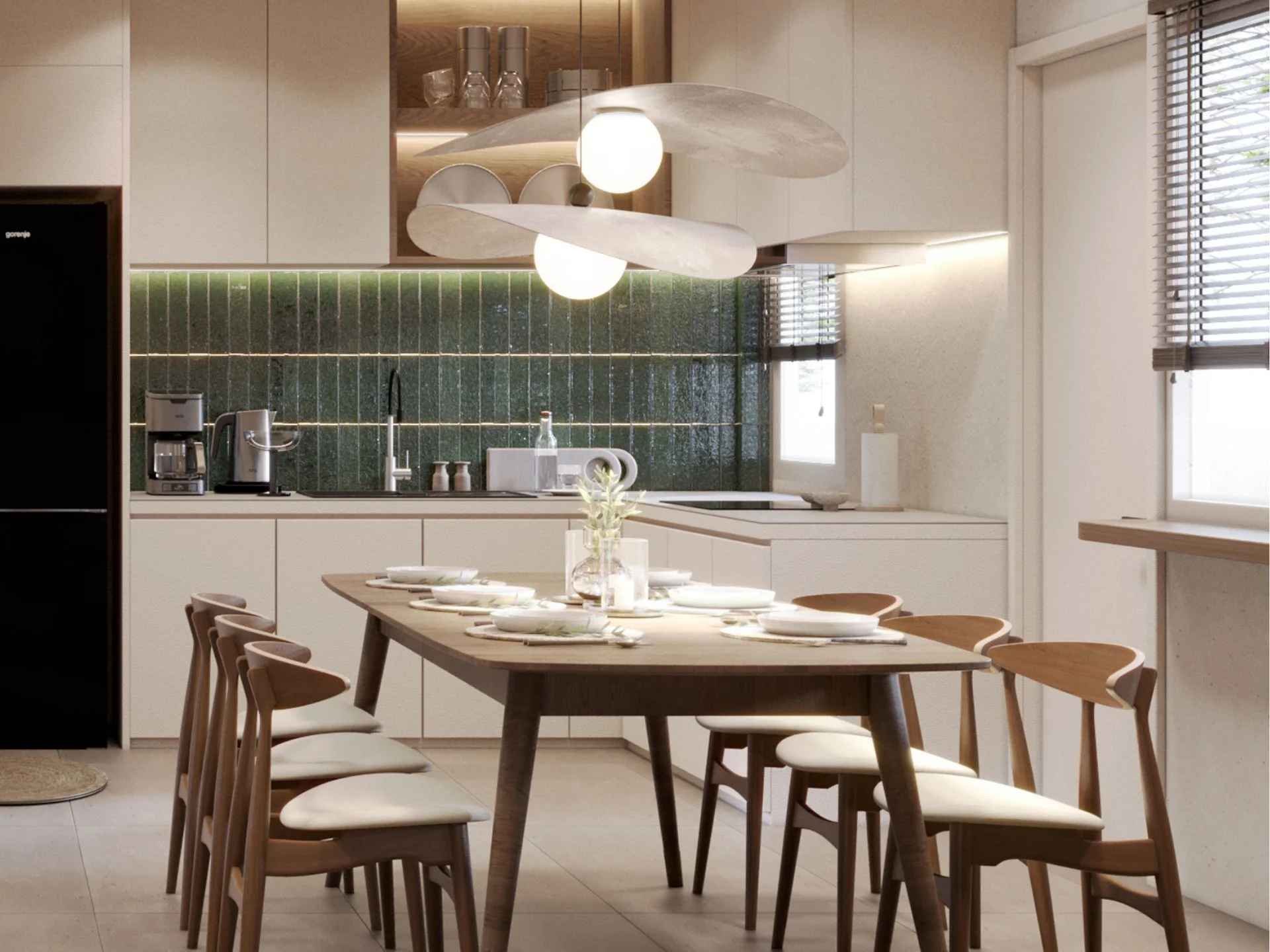 Интерьер кухни и столовой в таунхаусе Midori Townhome, Таиланд
