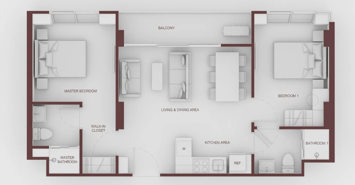 Unit Plan 2 bedroom 60.5sqm Rhea Surin Phuket