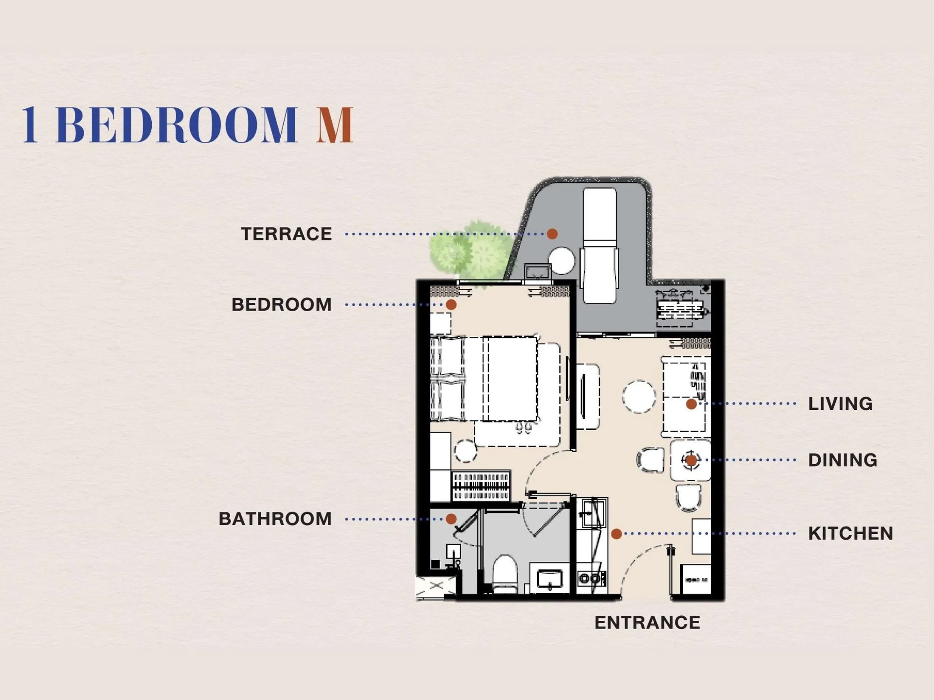 Unit plan 1 bedroom The Title Balcony