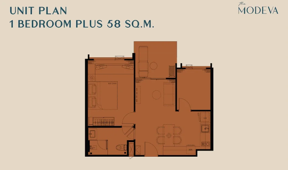 Unit Plan 1 bedroom plus 58 sqm The Title Modeva