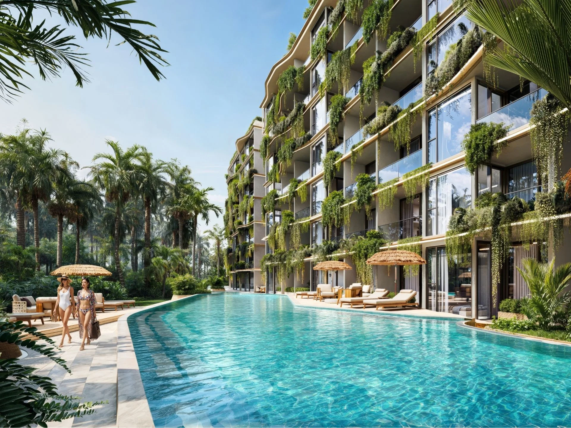 Basen i zagospodarowany dziedziniec w Sun Hills Lakeside, Bang Tao