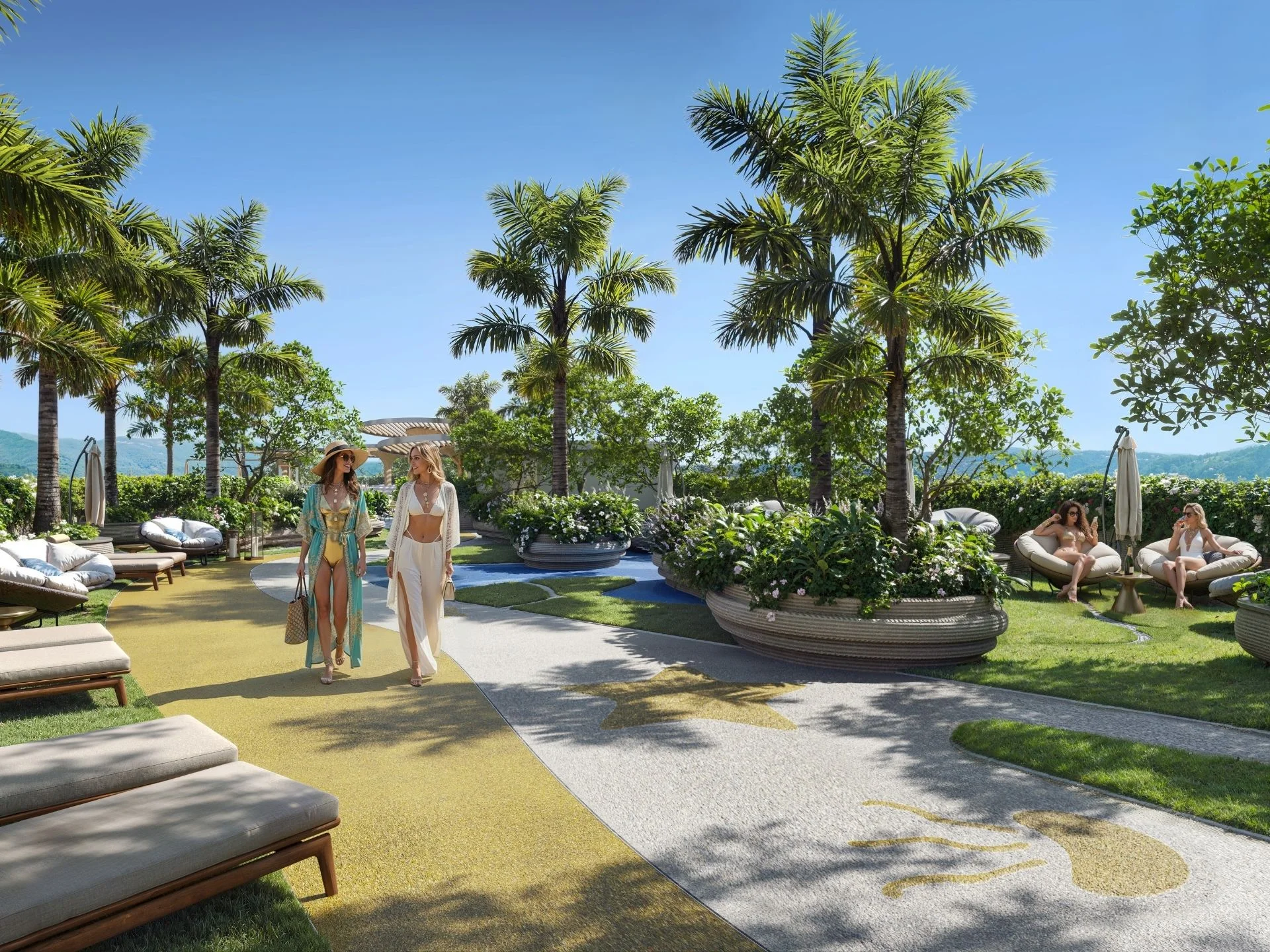 Благоустроенная зона отдыха с пальмами и зонами для отдыха в Sun Hills Lakeside, Bang Tao