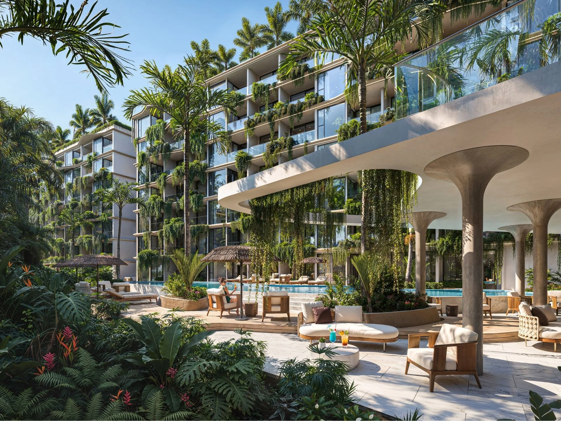 Благоустроенная зона бассейна с зоной отдыха в Sun Hills Lakeside, Bang Tao