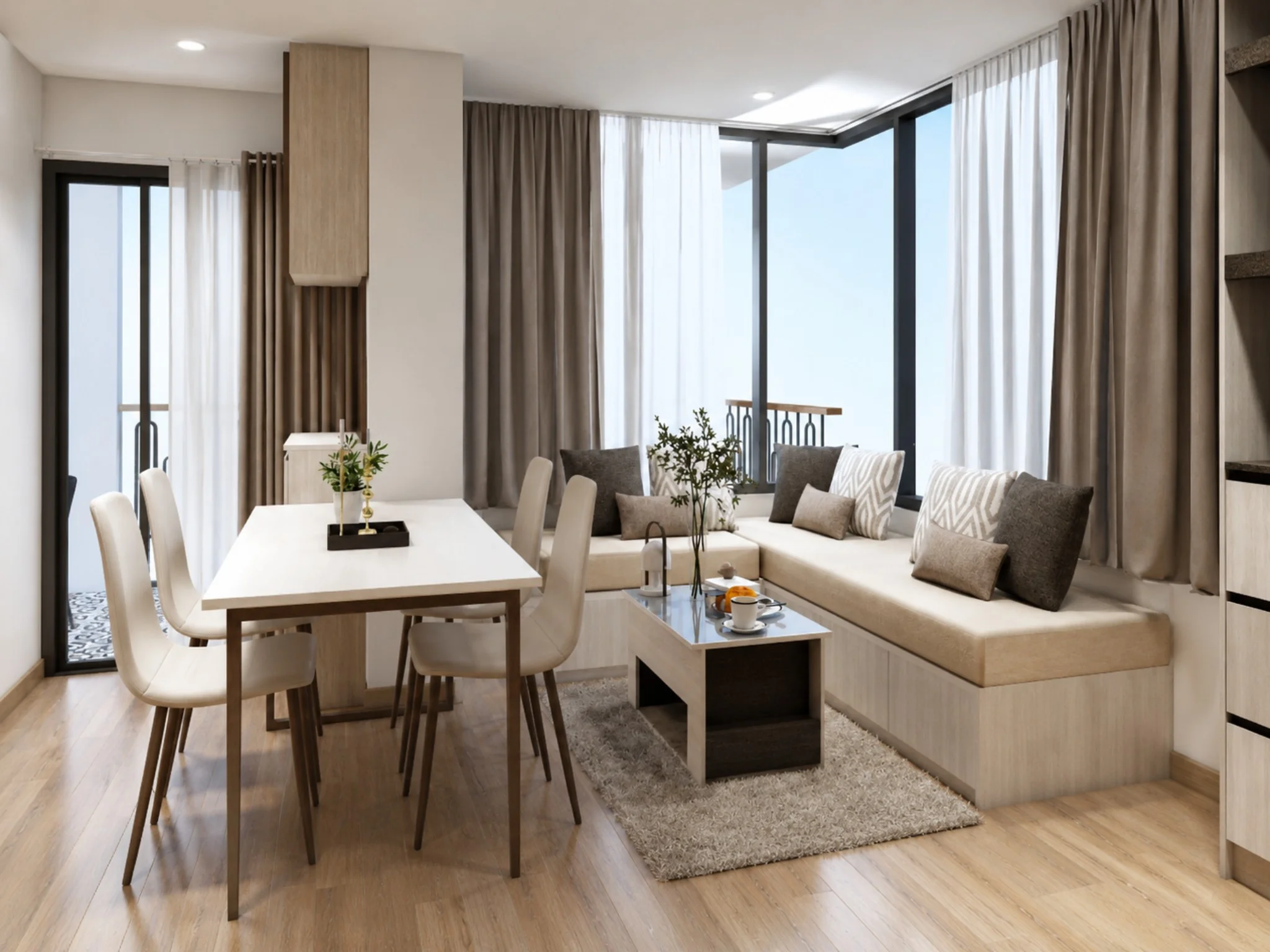 Гостиная и столовая в двухкомнатной квартире The Indeed Condo, Джомтьен