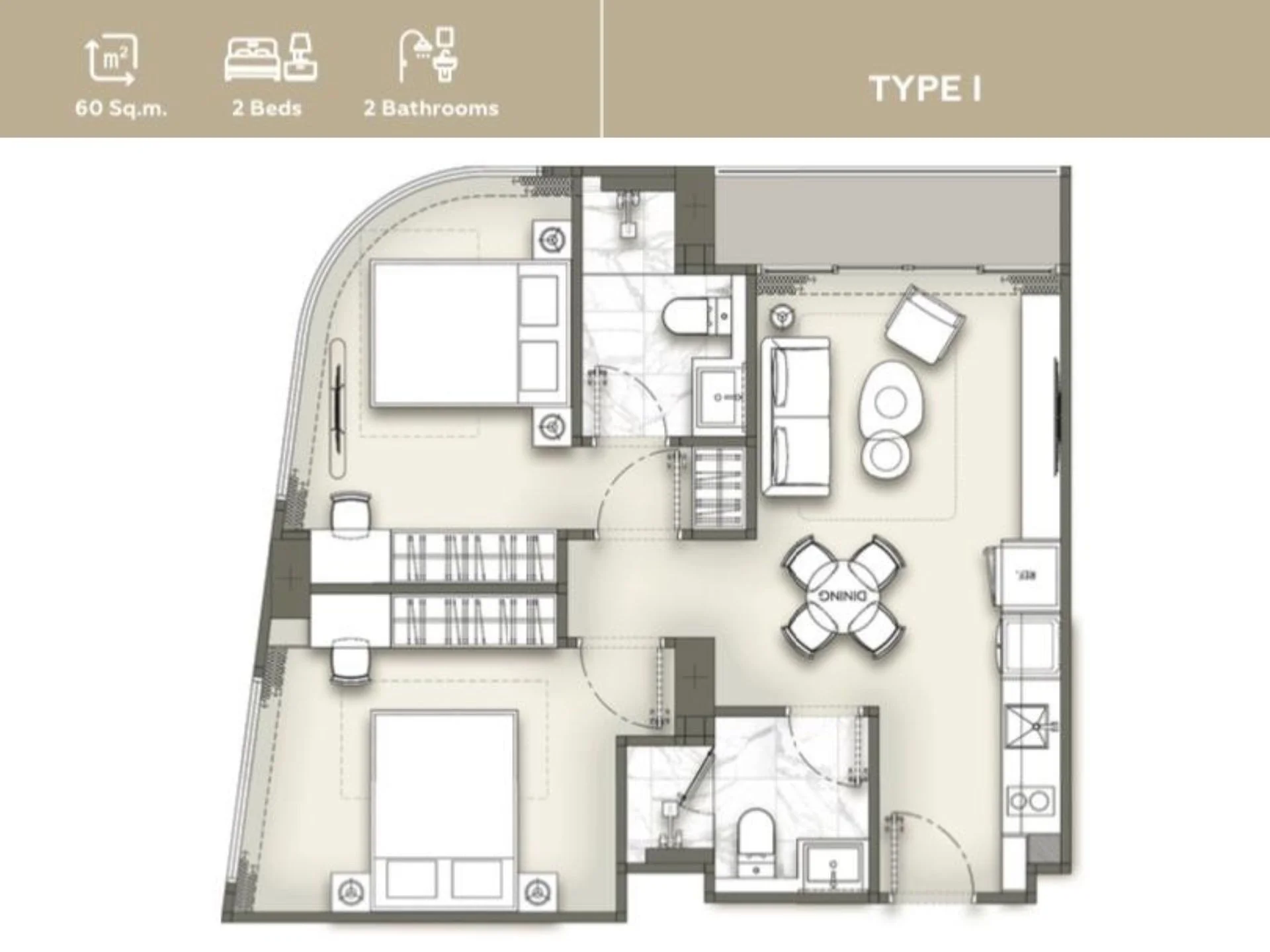 Unit Plan 2 bedroom 60sqm  