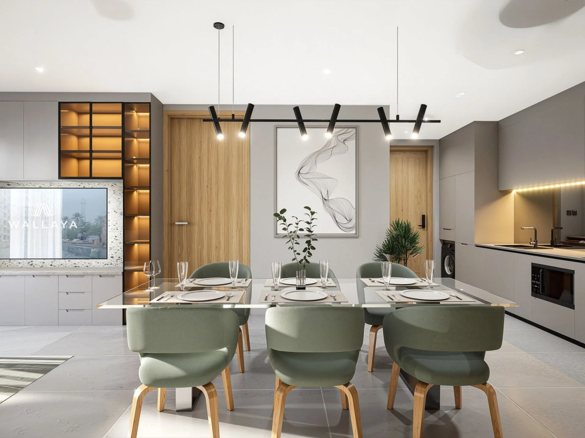 Открытая кухня и столовая в 3-комнатной квартире Wallaya Residence Nai Harn, Пхукет