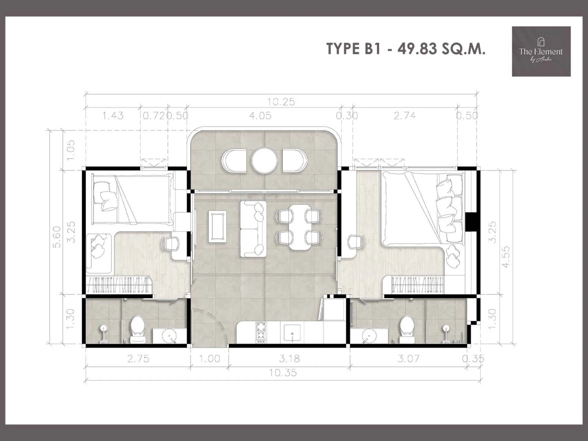 2 bedroom 49 sgm unit plan 
