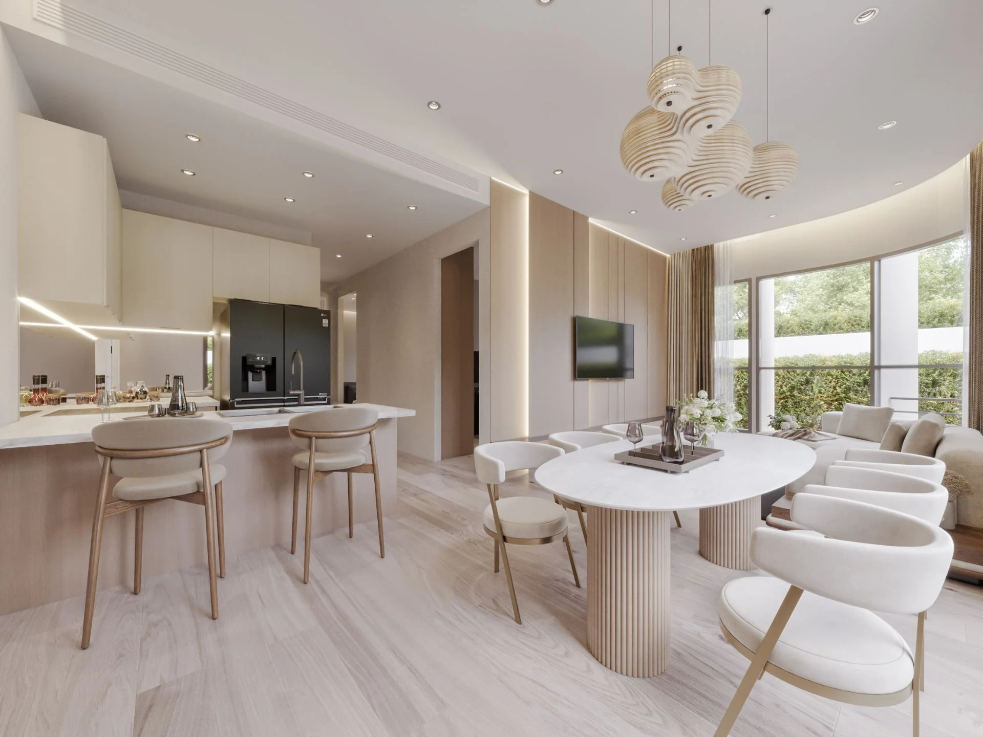 Open-plan living and dining area with kitchen in 2-bedroom apartment at Arise Vibe, Talanng