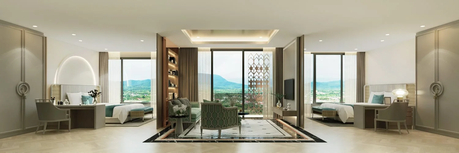 Люксовая спальня с видом на горы в 2-комнатной квартире, 8 Atelier Residence, Bang Tao