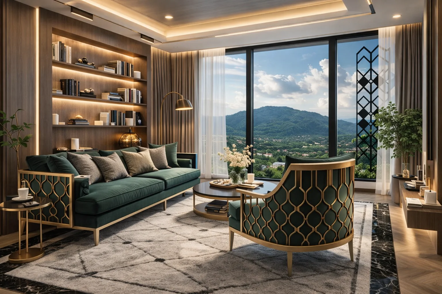 Гостиная с видом на горы в 2-комнатной квартире, 8 Atelier Residence, Bang Tao