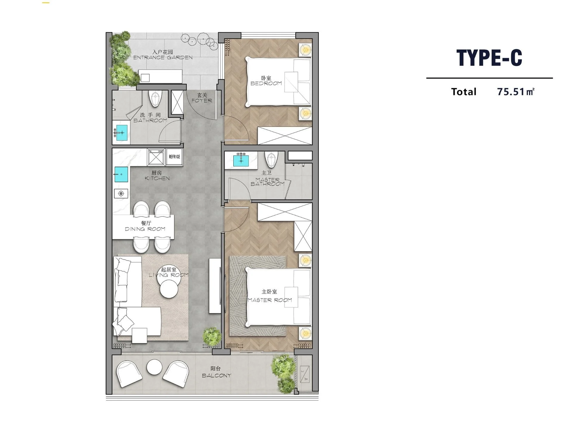 2 bedroom 76 sqm unit plan